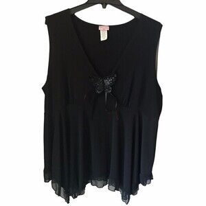 Julie's Closet Embellished Tank Top With A‎ Black Sequin Butterfly Size 3X